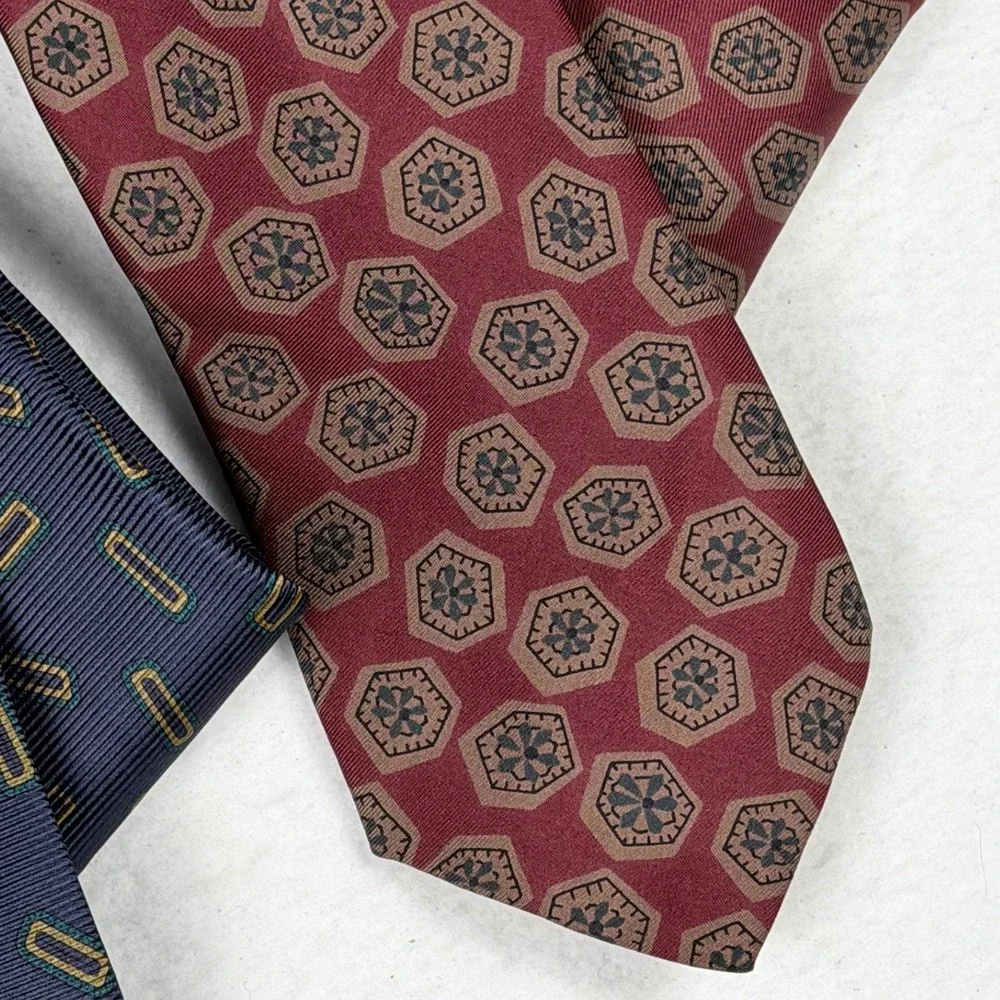 Brooks Brothers Makers Silk Tie Bundle Navy Geometric Burgundy Hexagon Mens USA